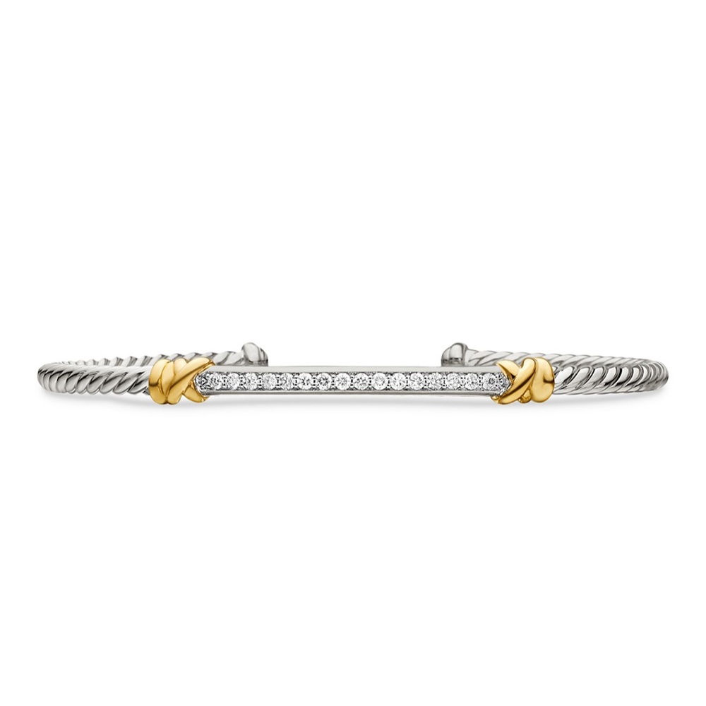 David Yurman Silver Petite Helena Two Station Wrap Bracelet 18K YG Diamonds